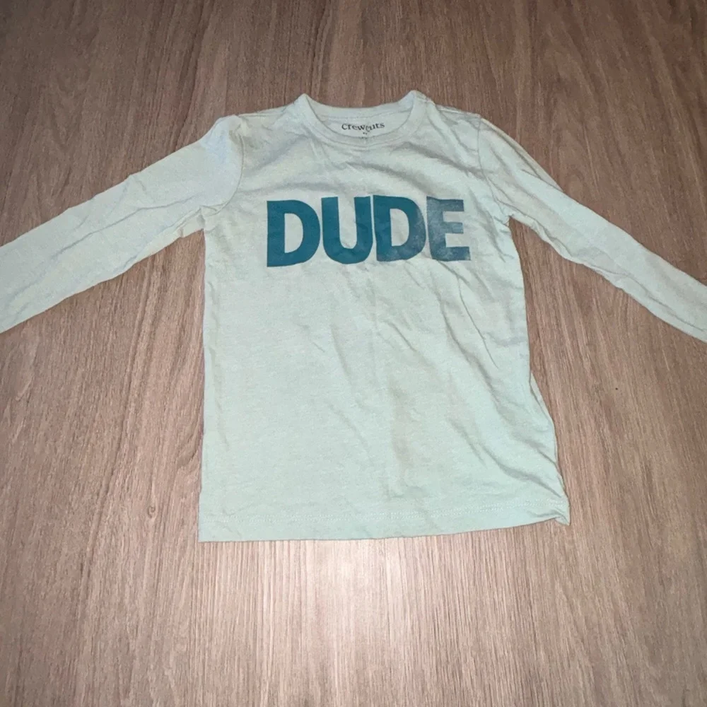 Crewcuts Cream Long Sleeve Tee with Blue 'DUDE' Print
